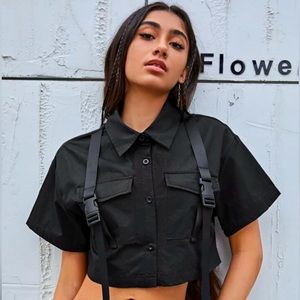 SHEIN Coolane Buckled Front Crop Shirt